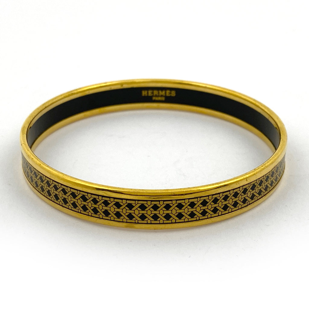 エルメス エマイユ PM 腕輪 七宝焼き バングル GP ゴールド ブラック レディース 【中古】bracc