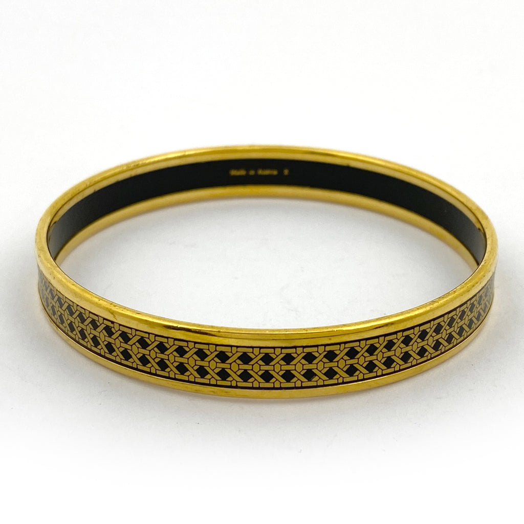 エルメス エマイユ PM 腕輪 七宝焼き バングル GP ゴールド ブラック レディース 【中古】bracc