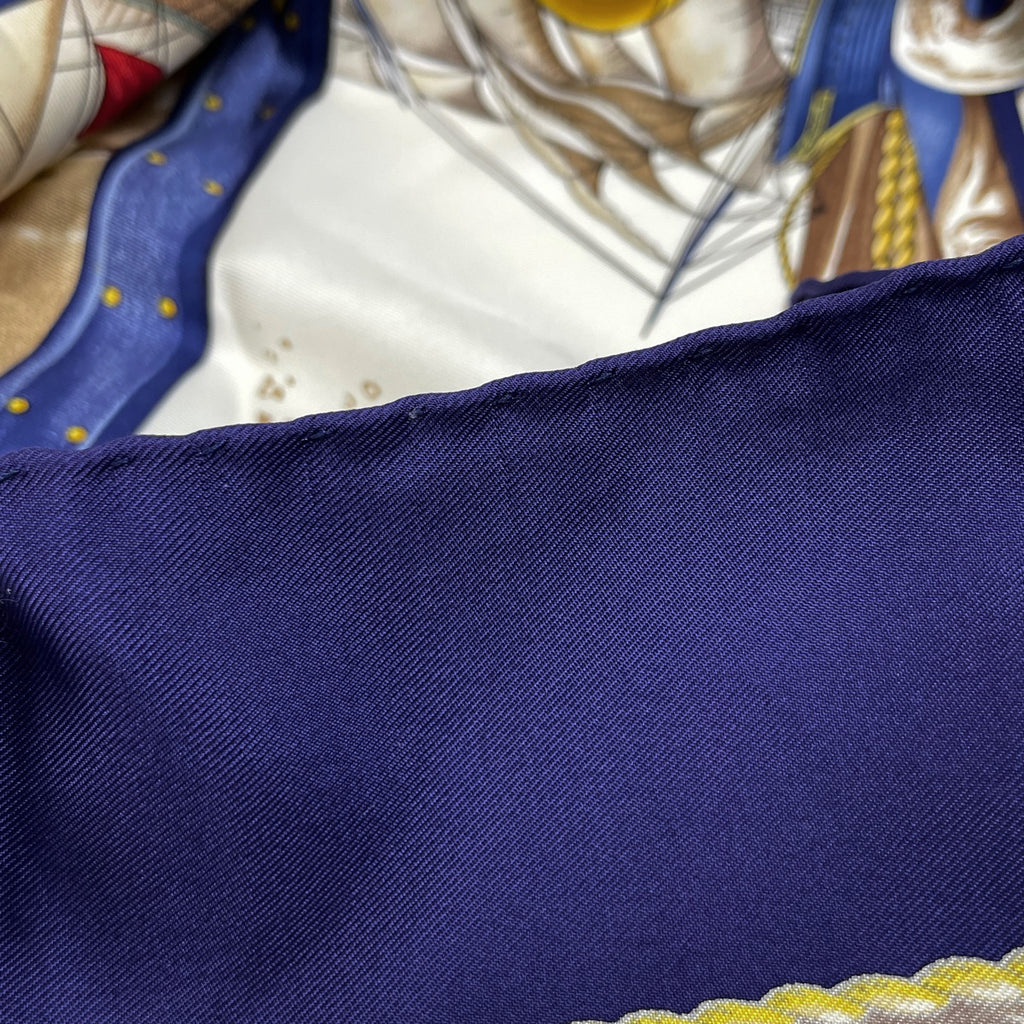 エルメス カレ 90 Vive le vent 風よ吹け 船 スカーフ シルク ネイビー マルチカラー レディース 【中古】brbag