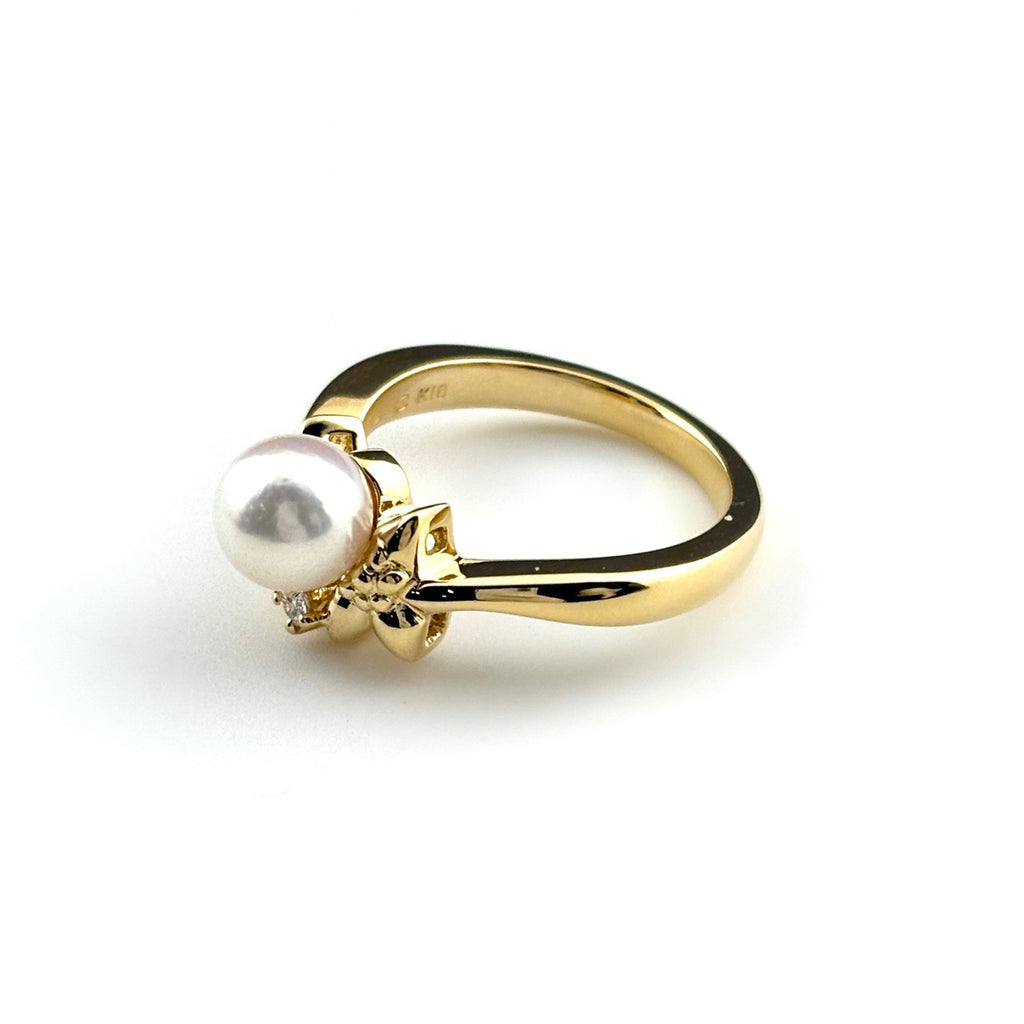 ミキモト パール デザインリング YG イエローゴールド 指輪 メレダイヤ 真珠 リング 8.5号 K18 パール ダイヤモンド レディース 【中古】brjwl