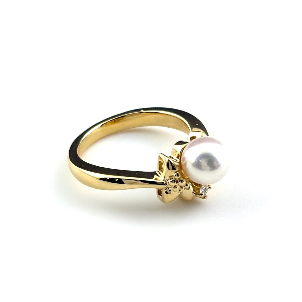 ミキモト パール デザインリング YG イエローゴールド 指輪 メレダイヤ 真珠 リング 8.5号 K18 パール ダイヤモンド レディース 【中古】brjwl