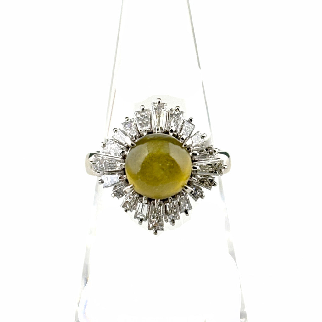 クリソベリルキャッツアイ デザインリング プラチナ 指輪 メレダイヤ リング 11号 Pt900 クリソベリルキャッツアイ ダイヤモンド レディース ノンブランドジュエリー 【中古】nbjwl