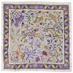 エルメス カレ 90 アニマル柄 Pavement ペイヴメント タイル モザイク 動物 植物 スカーフ シルク ホワイト マルチカラー レディース 【中古】brbag