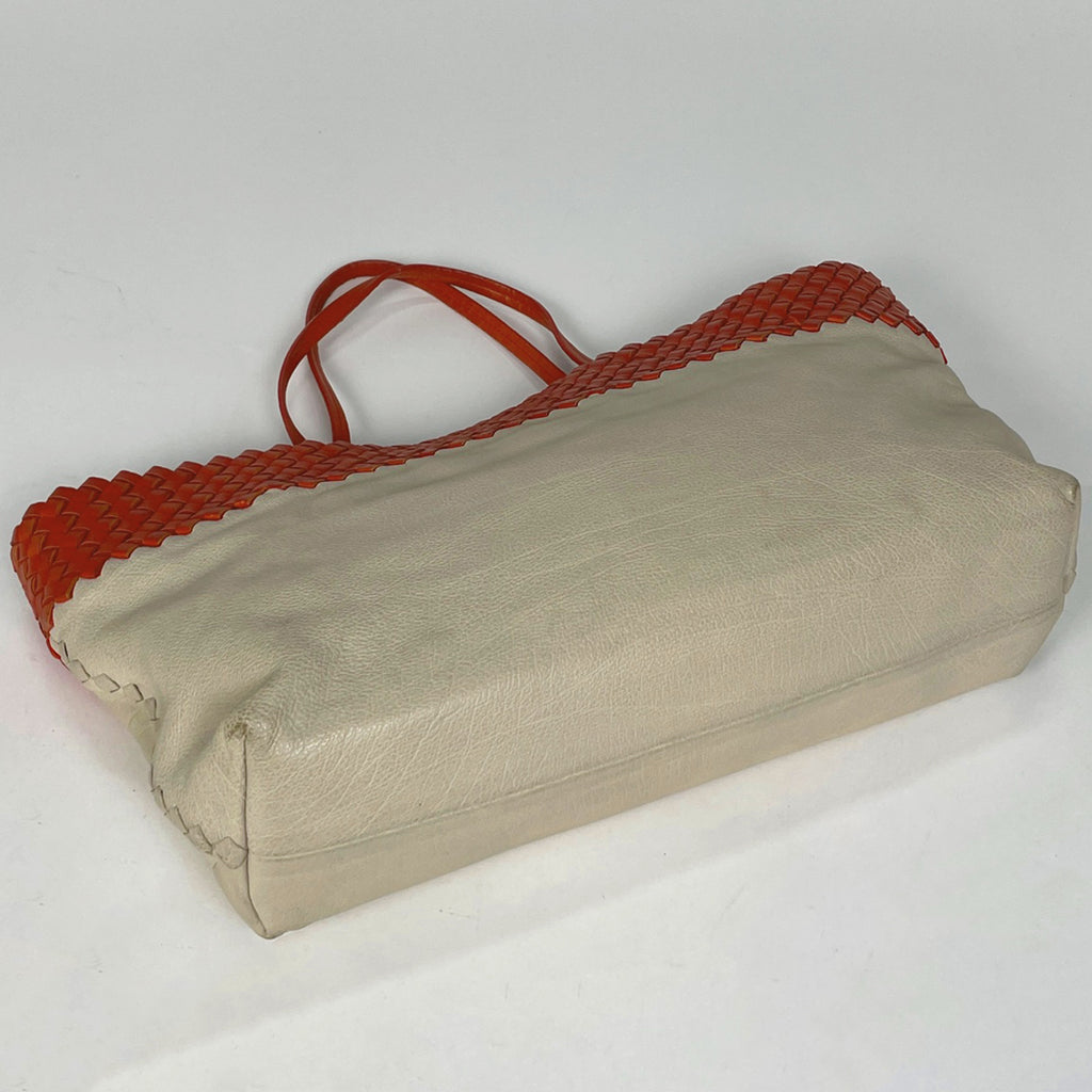 ボッテガヴェネタ イントレチャート トートバッグ ハンドバッグ バイカラー トートバッグ レザー レッド ライトベージュ レディース 【中古】brbag