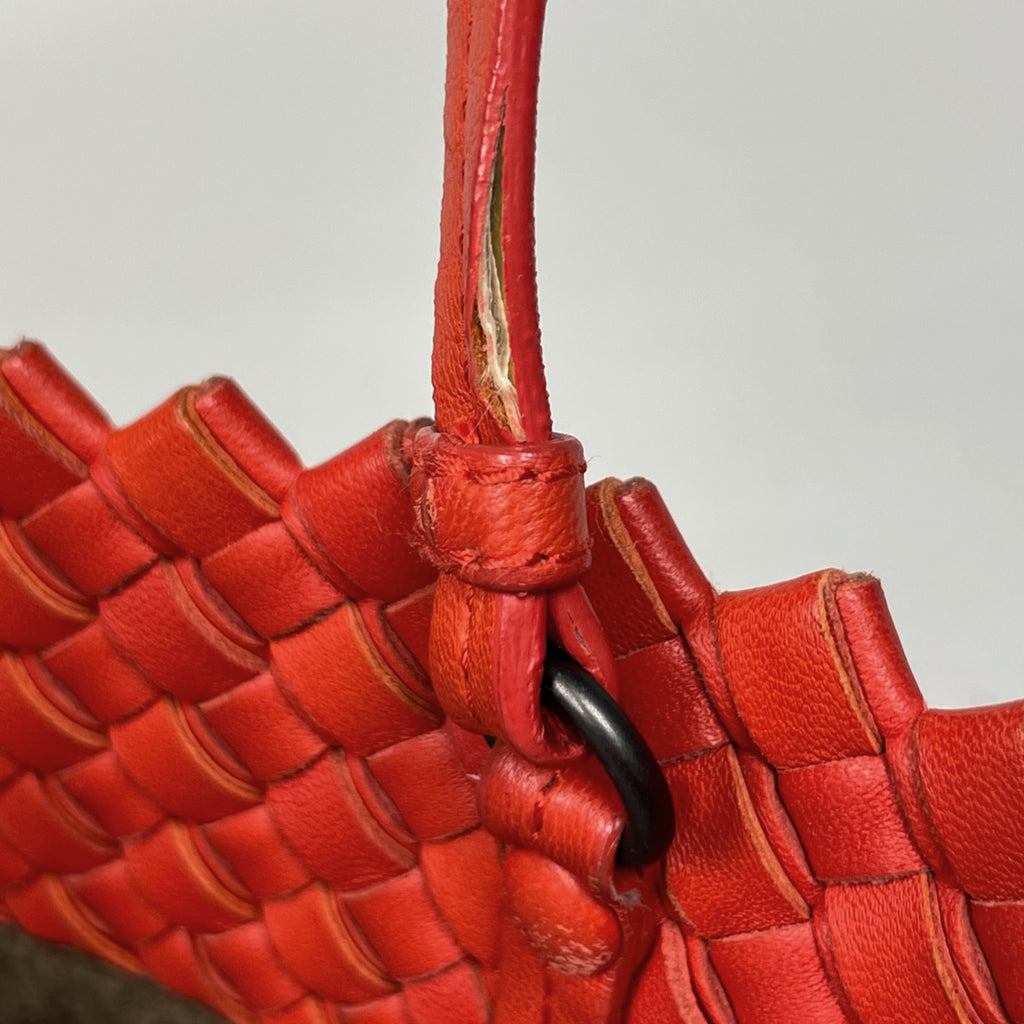 ボッテガヴェネタ イントレチャート トートバッグ ハンドバッグ バイカラー トートバッグ レザー レッド ライトベージュ レディース 【中古】brbag