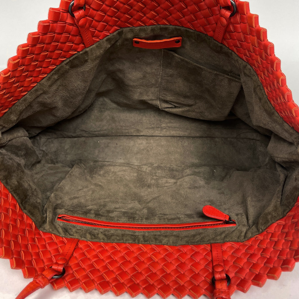 ボッテガヴェネタ イントレチャート トートバッグ ハンドバッグ バイカラー トートバッグ レザー レッド ライトベージュ レディース 【中古】brbag