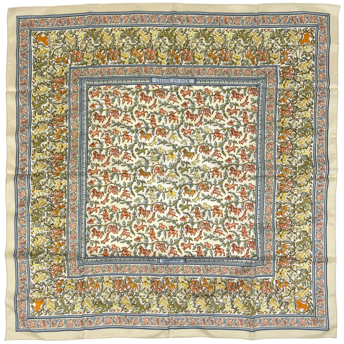バイセル公式】エルメス カレ 90 CHASSE EN INDE インドの狩猟 象柄 馬