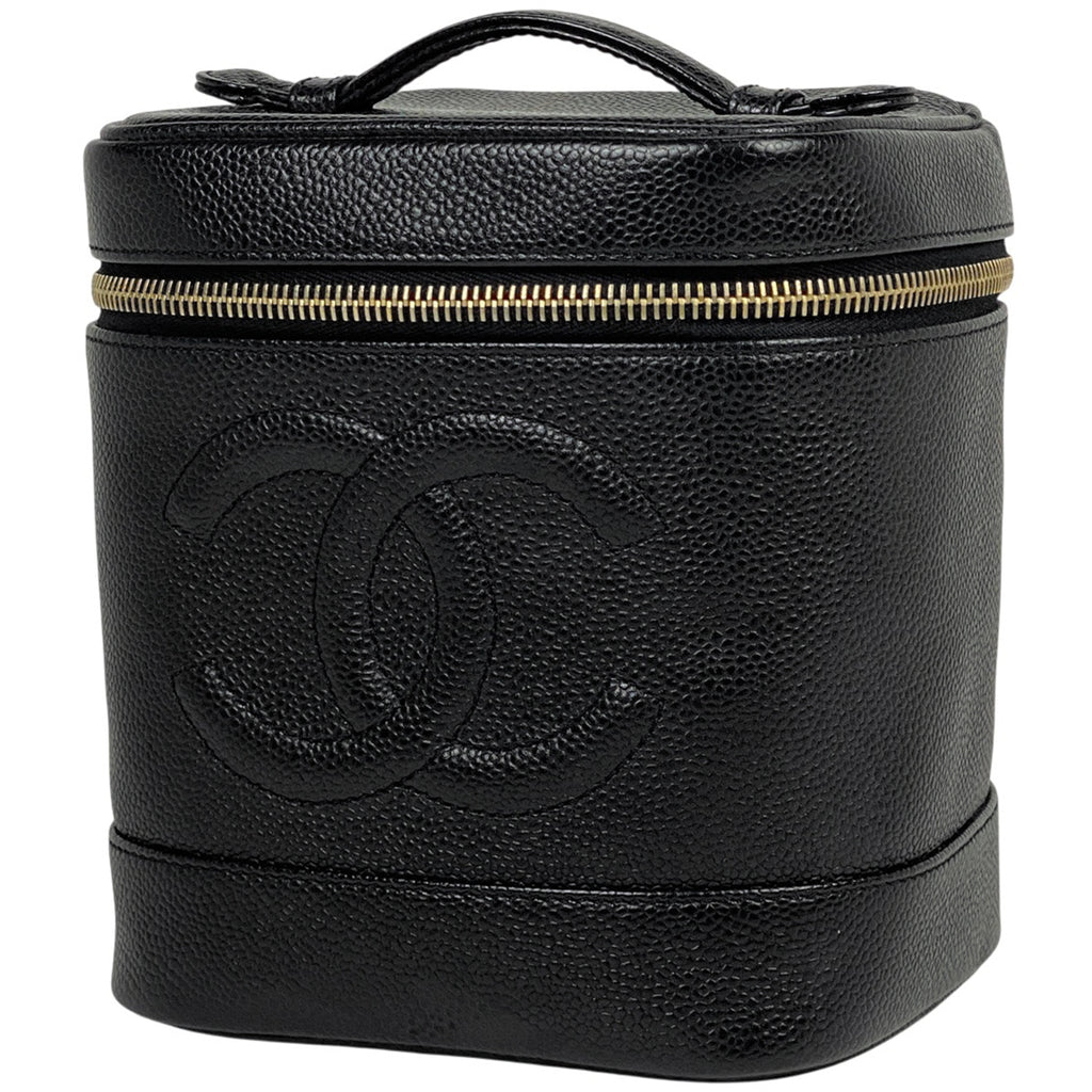 シャネル ココマーク バニティバッグ コスメ メイク 小物入れ 化粧ポーチ キャビアスキン ブラック A01998 レディース 【中古】brbag