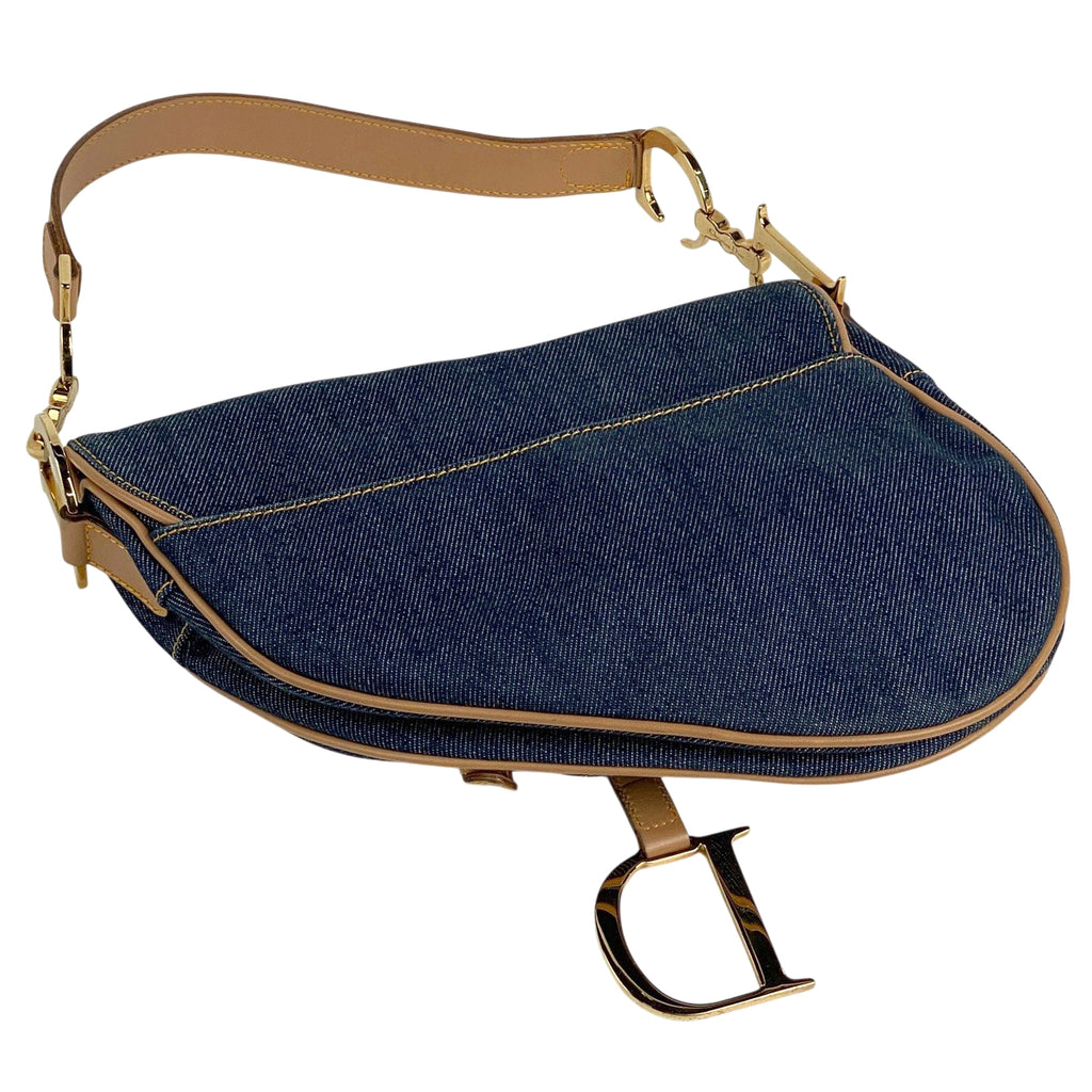 クリスチャンディオール サドルバッグ ハンドバッグ ワンショルダー ロゴ ショルダーバッグ デニム ネイビー レディース 【中古】brbag