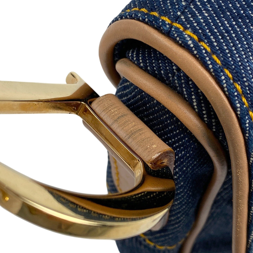 クリスチャンディオール サドルバッグ ハンドバッグ ワンショルダー ロゴ ショルダーバッグ デニム ネイビー レディース 【中古】brbag