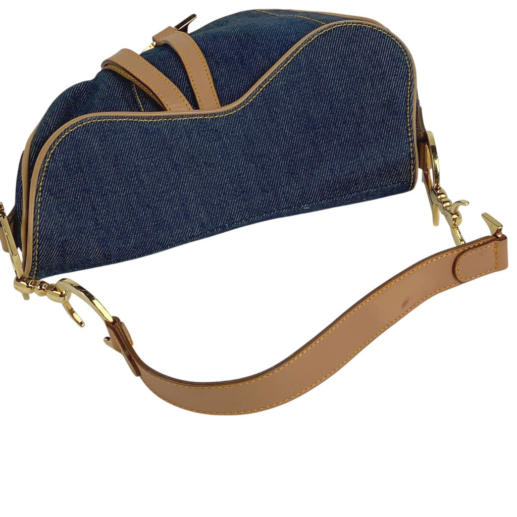 クリスチャンディオール サドルバッグ ハンドバッグ ワンショルダー ロゴ ショルダーバッグ デニム ネイビー レディース 【中古】brbag