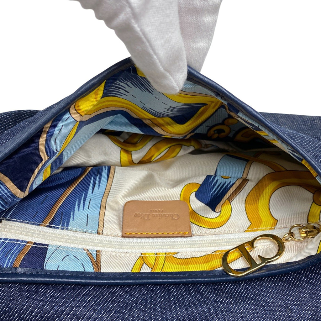 クリスチャンディオール サドルバッグ ハンドバッグ ワンショルダー ロゴ ショルダーバッグ デニム ネイビー レディース 【中古】brbag