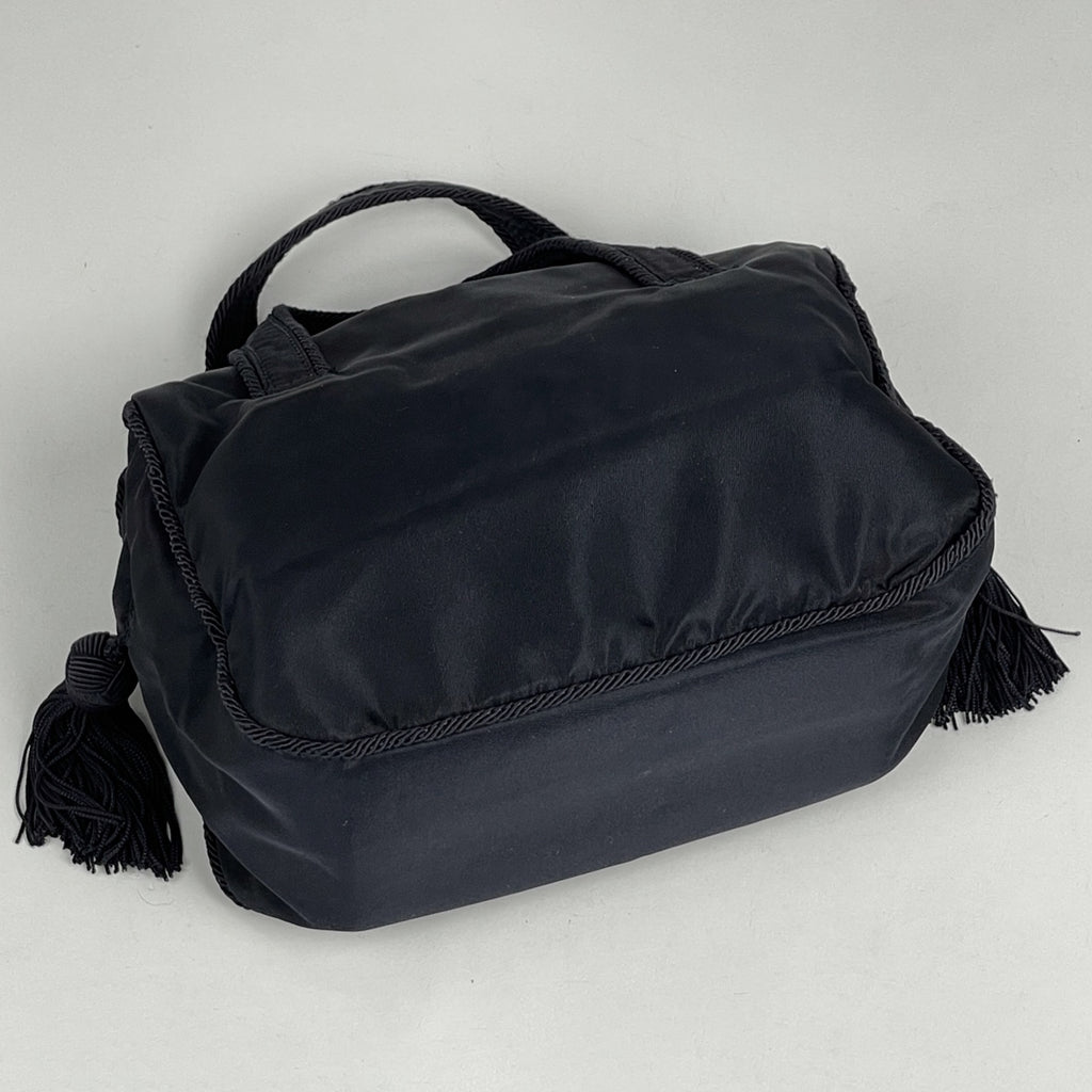 プラダ ロゴ ハンドバッグ ビーズ タッセル ハンドバッグ ナイロン ネイビー レディース 【中古】brbag