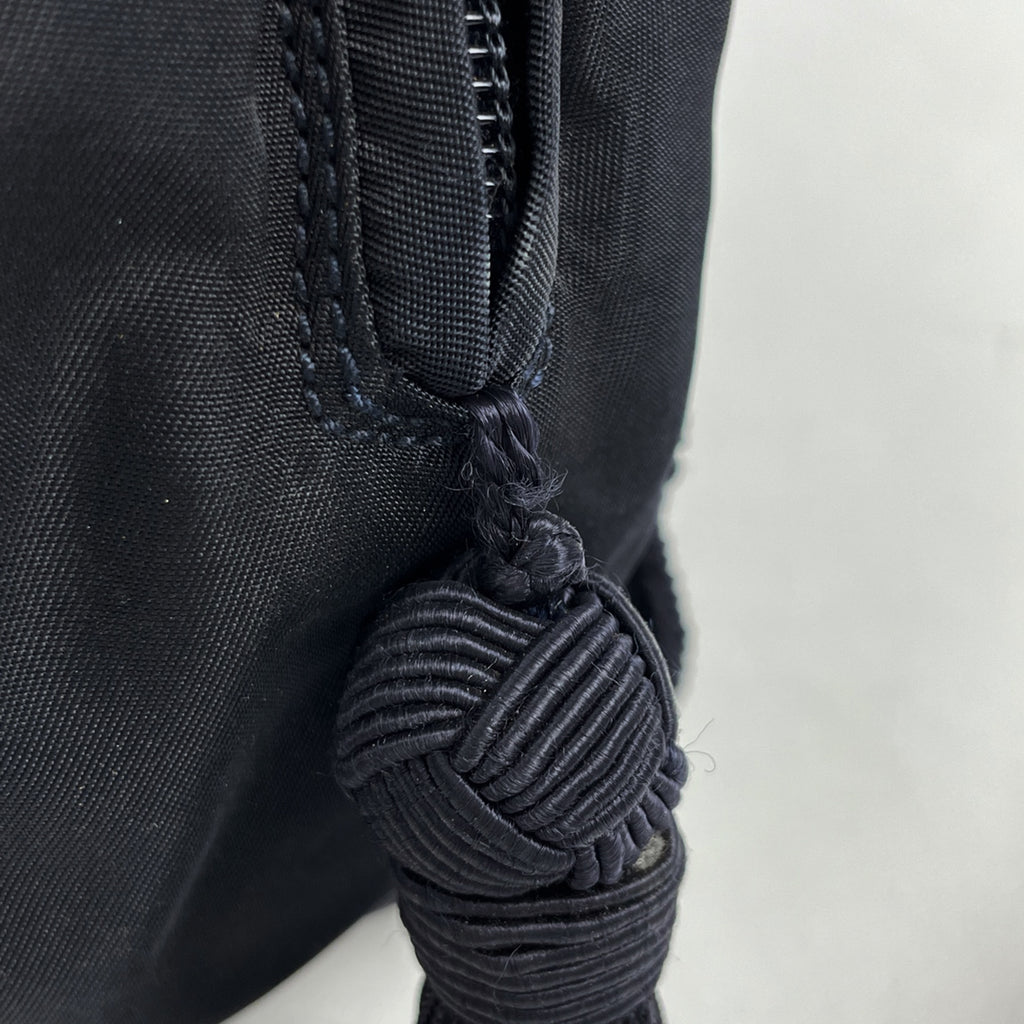 プラダ ロゴ ハンドバッグ ビーズ タッセル ハンドバッグ ナイロン ネイビー レディース 【中古】brbag