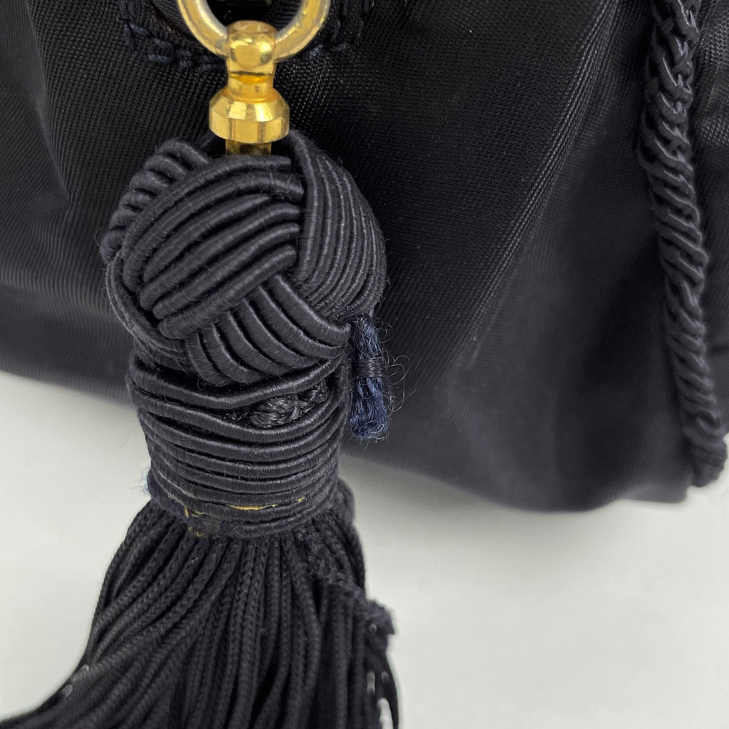 プラダ ロゴ ハンドバッグ ビーズ タッセル ハンドバッグ ナイロン ネイビー レディース 【中古】brbag