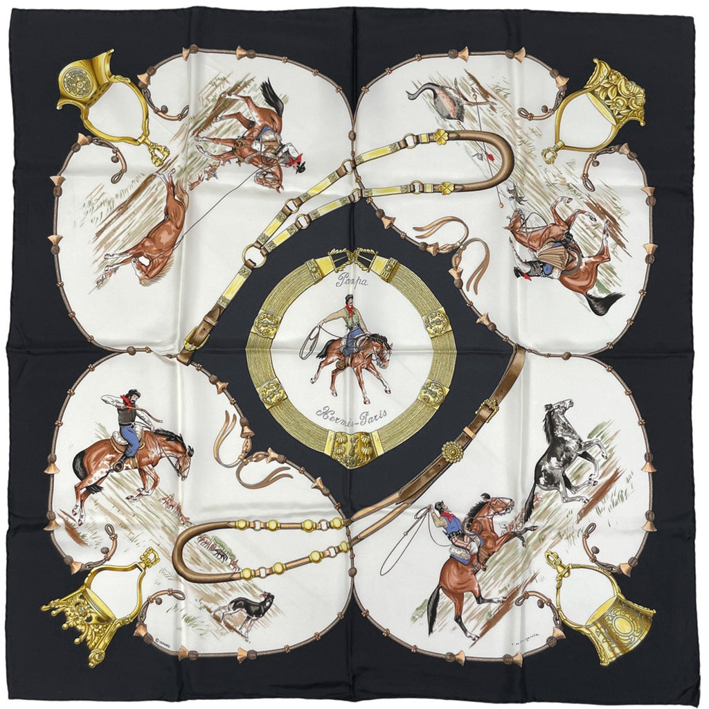 エルメス カレ 90 Pampa 大草原 スカーフ シルク ブラック マルチカラー レディース 【中古】brbag