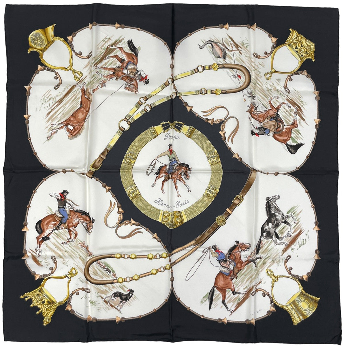 バイセル公式】エルメス カレ 90 Pampa 大草原 スカーフ シルク