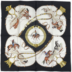 エルメス カレ 90 Pampa 大草原 スカーフ シルク ブラック マルチカラー レディース 【中古】brbag