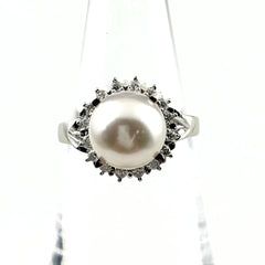 パール デザインリング プラチナ 指輪 メレダイヤ リング 11号 Pt900 パール ダイヤモンド レディース ノンブランドジュエリー 【中古】nbjwl