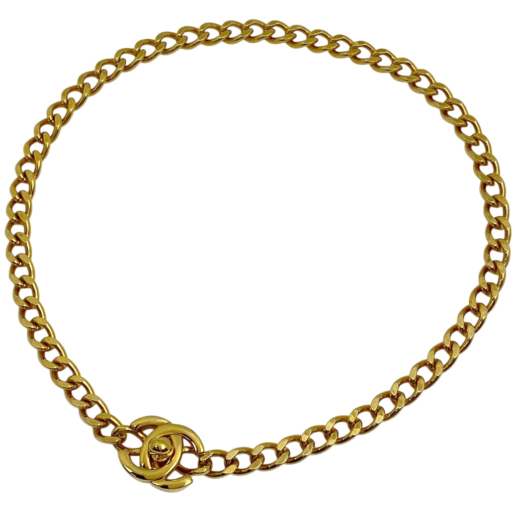 シャネル ココマーク チェーン ネックレス チョーカー ターンロック ネックレス GP ゴールド レディース 【中古】bracc