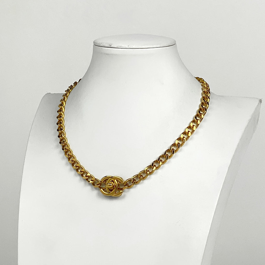 シャネル ココマーク チェーン ネックレス チョーカー ターンロック ネックレス GP ゴールド レディース 【中古】bracc