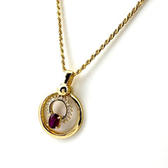 ルビー デザインネックレス YG イエローゴールド メレダイヤ ペンダント ネックレス K18 ルビー ダイヤモンド レディース ノンブランドジュエリー 【中古】nbjwl