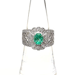 エメラルド デザインリング プラチナ 指輪 メレダイヤ リング 11.5号 Pt900 エメラルド ダイヤモンド レディース ノンブランドジュエリー 【中古】nbjwl