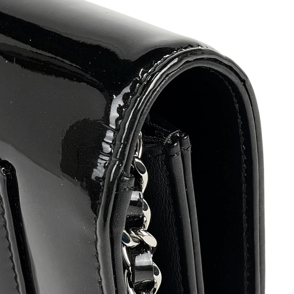 シャネル ココマーク チェーン ショルダーバッグ チェーンウォレット 財布 スタッズ エナメル ショルダーバッグ パテントレザー ブラック レディース 【中古】brbag