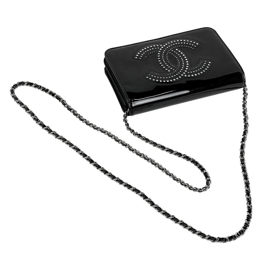 シャネル ココマーク チェーン ショルダーバッグ チェーンウォレット 財布 スタッズ エナメル ショルダーバッグ パテントレザー ブラック レディース 【中古】brbag