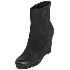 プラダ ロゴ ジップアップ ショートブーツ スポーツライン ウェッジソール 靴 ブーツ レザー ブラック レディース 【中古】brapp