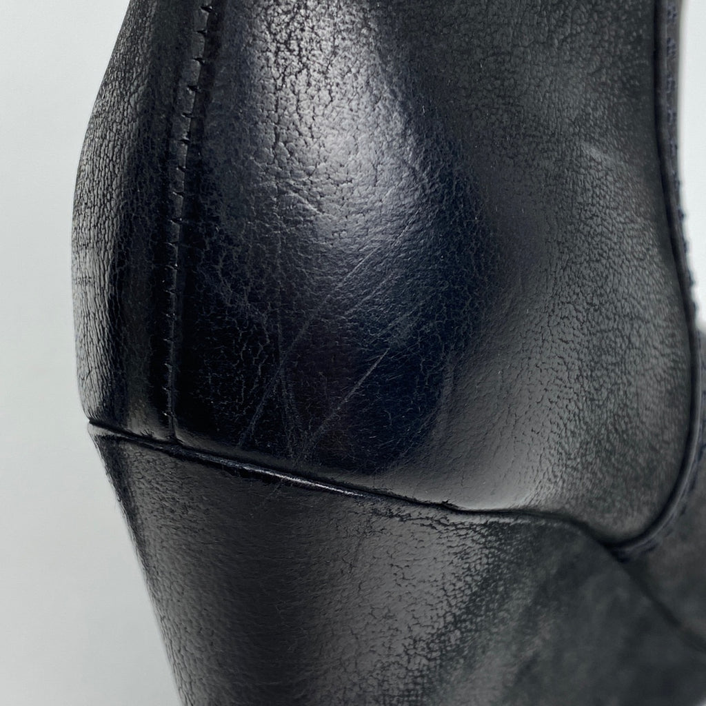 プラダ ロゴ ジップアップ ショートブーツ スポーツライン ウェッジソール 靴 ブーツ レザー ブラック レディース 【中古】brapp