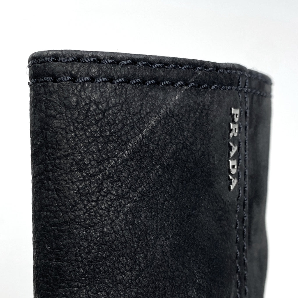 プラダ ロゴ ジップアップ ショートブーツ スポーツライン ウェッジソール 靴 ブーツ レザー ブラック レディース 【中古】brapp