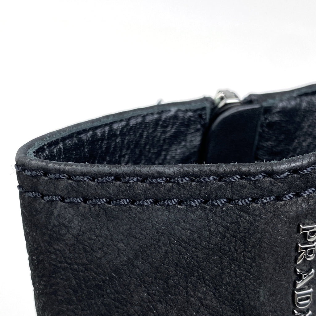 プラダ ロゴ ジップアップ ショートブーツ スポーツライン ウェッジソール 靴 ブーツ レザー ブラック レディース 【中古】brapp