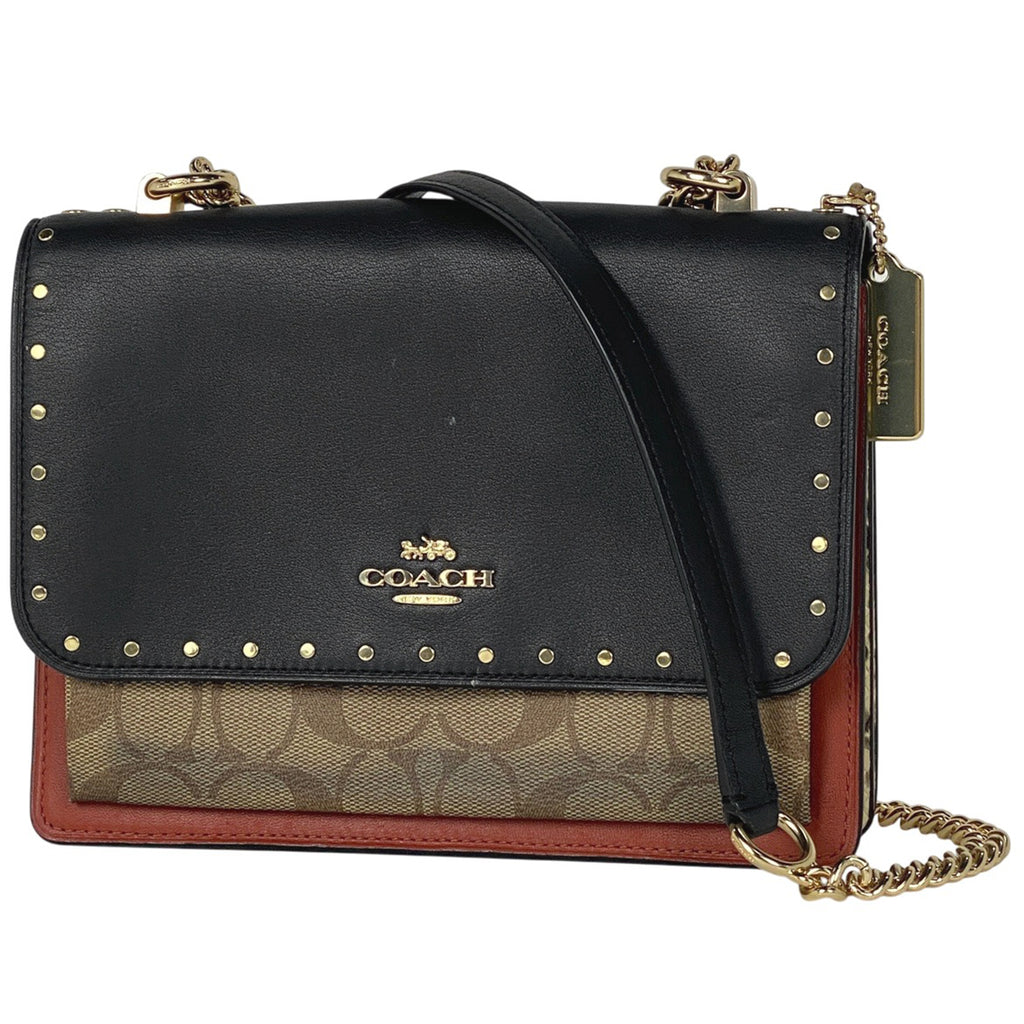 コーチ シグネチャー チェーン ショルダーバッグ スタッズ ショルダーバッグ レザー ブラック マルチカラー 9040 レディース 【中古】brbag