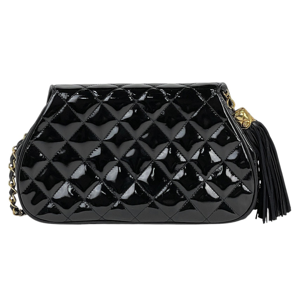 シャネル ココマーク フリンジ チェーン ショルダーバッグ タッセル マトラッセ エナメル ショルダーバッグ パテントレザー ブラック レディース 【中古】brbag