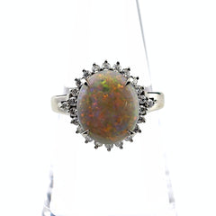 オパール デザインリング プラチナ 指輪 メレダイヤ リング 14号 Pt900 オパール ダイヤモンド レディース ノンブランドジュエリー 【中古】nbjwl