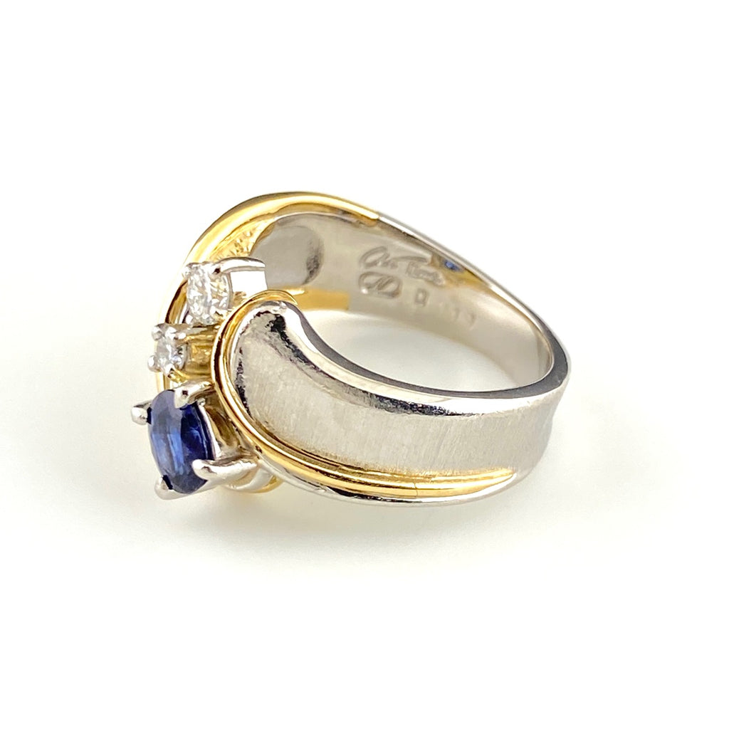 石川暢子 サファイア デザインリング YG イエローゴールド プラチナ メレダイヤ 指輪 リング 11号 K18 Pt900 サファイア レディース 【中古】brjwl