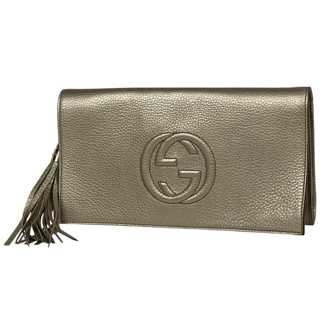 グッチ ソーホー クラッチバッグ セカンドバッグ フリンジ インターロッキングG クラッチバッグ レザー シャンパンゴールド 336753　 レディース 【中古】brbag