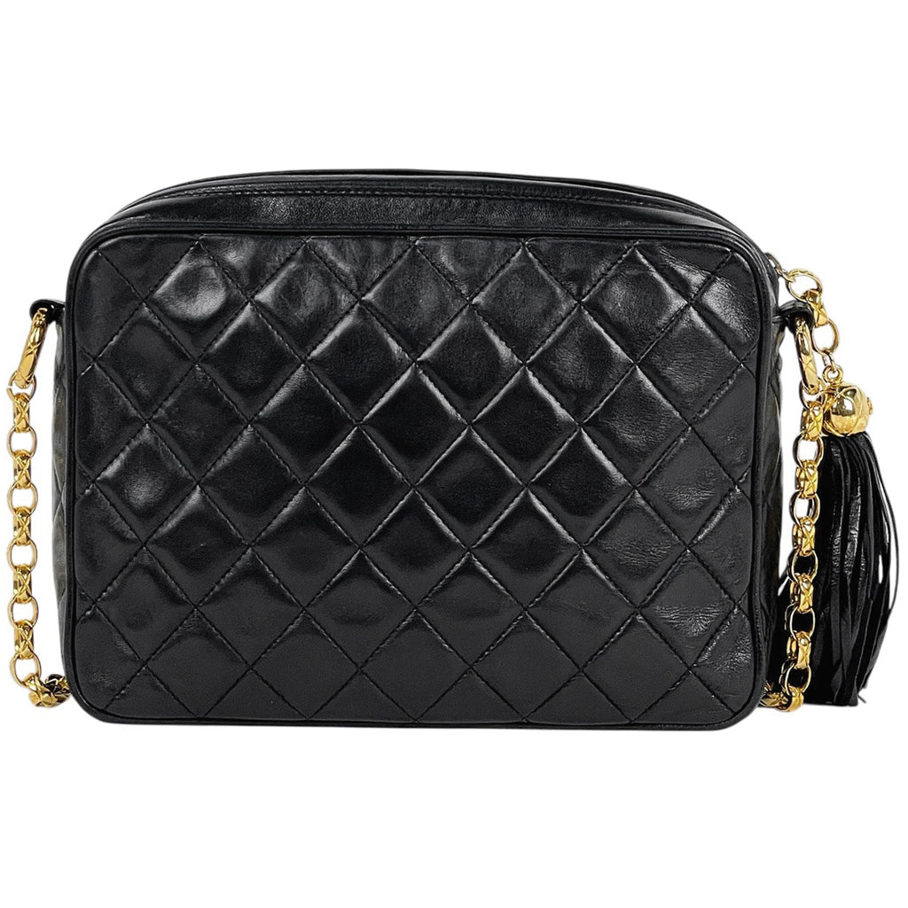 シャネル ココマーク フリンジ チェーン ショルダーバッグ マトラッセ タッセル ショルダーバッグ レザー ブラック レディース 【中古】brbag