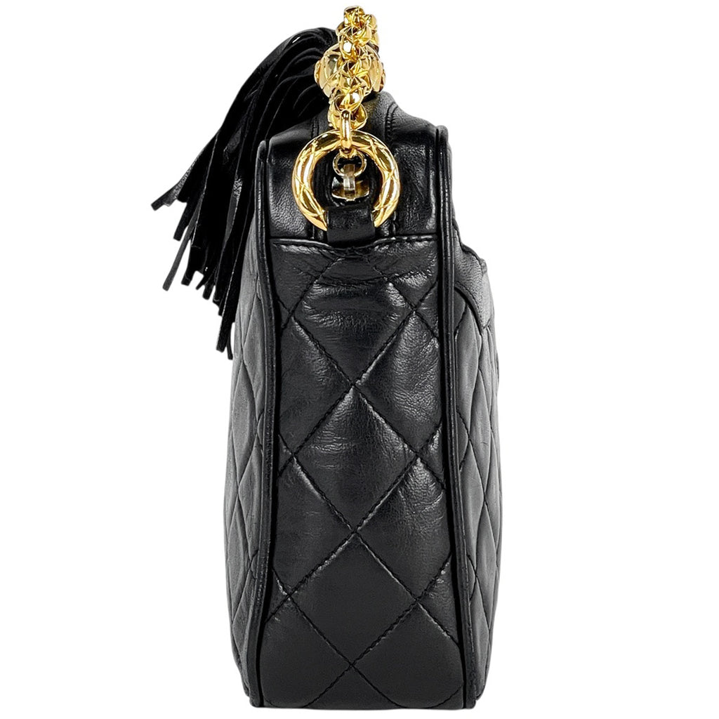 シャネル ココマーク フリンジ チェーン ショルダーバッグ マトラッセ タッセル ショルダーバッグ レザー ブラック レディース 【中古】brbag