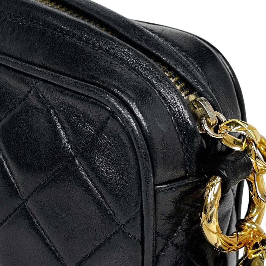 シャネル ココマーク フリンジ チェーン ショルダーバッグ マトラッセ タッセル ショルダーバッグ レザー ブラック レディース 【中古】brbag