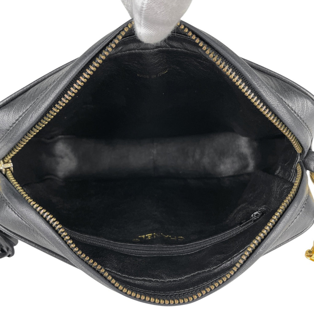 シャネル ココマーク フリンジ チェーン ショルダーバッグ マトラッセ タッセル ショルダーバッグ レザー ブラック レディース 【中古】brbag