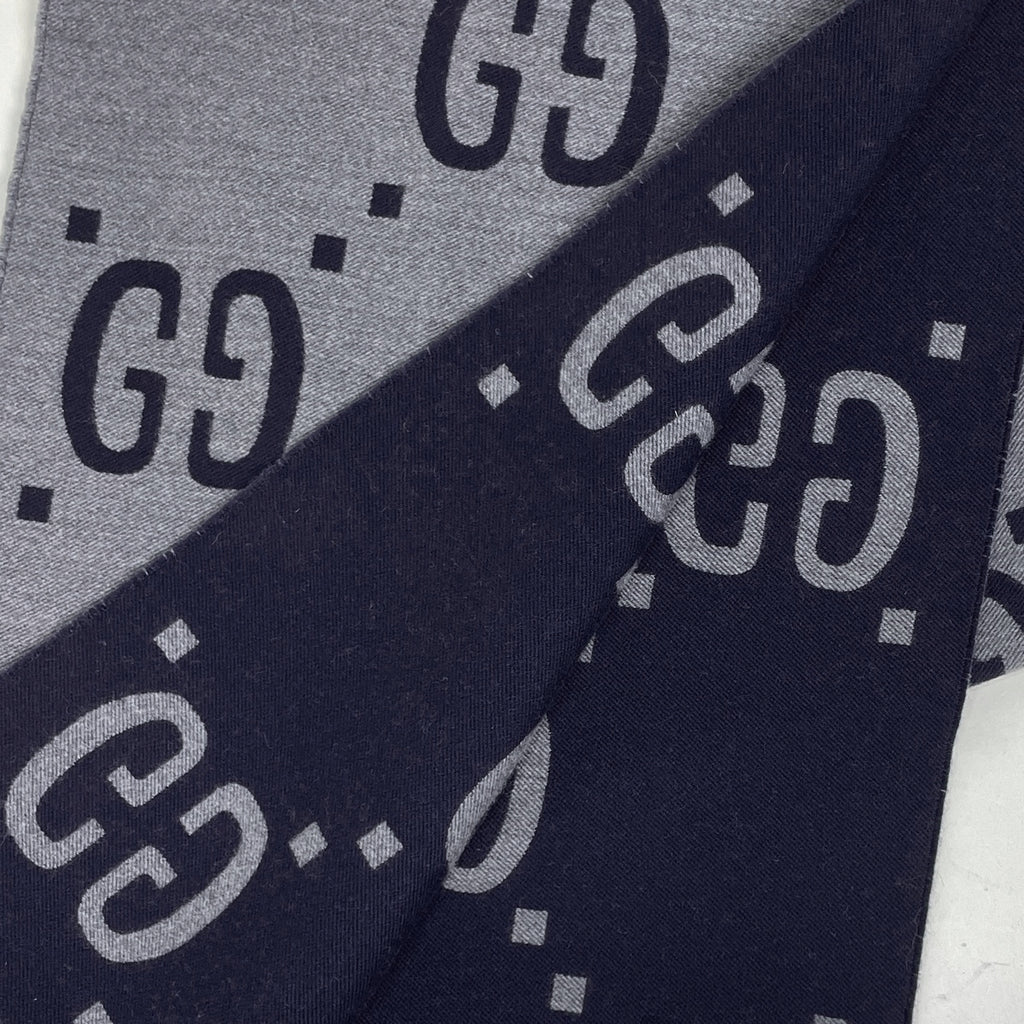 グッチ GG柄 マフラー フリンジ マフラー ウール シルク ネイビー