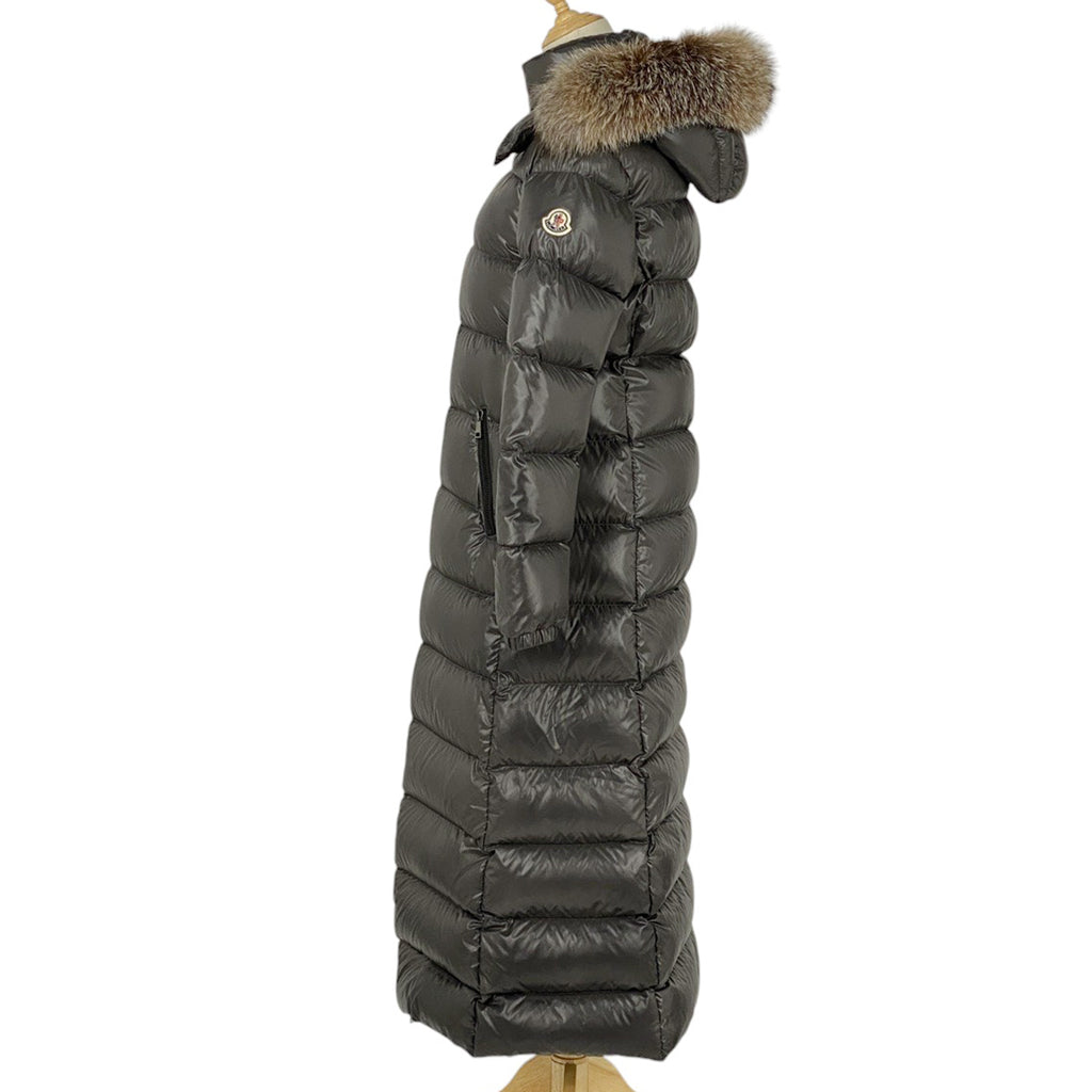 モンクレール ハドソン フーディ ダウンコート ファー ベルト付き アウター ダウンコート グレー レディース 【中古】brapp