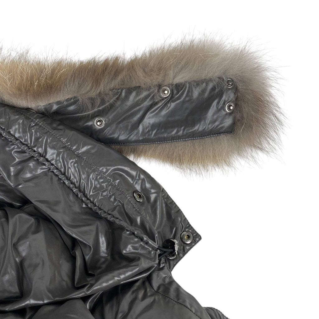 モンクレール ハドソン フーディ ダウンコート ファー ベルト付き アウター ダウンコート グレー レディース 【中古】brapp