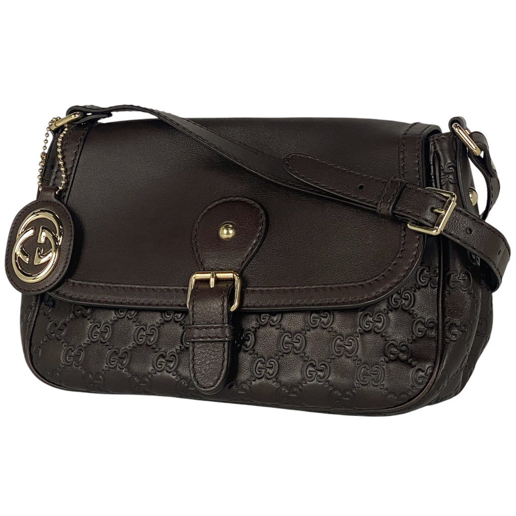 グッチ グッチシマ ショルダーバッグ GG柄 シグネチャー ショルダーバッグ シマレザー ブラウン 308452 レディース 【中古】brbag