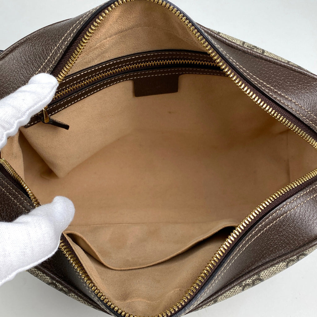 グッチ オフィディアGG スモール ショルダーバッグ GGスプリーム シェリーライン ウェブ ショルダーバッグ コーティングキャンバス ベージュ ブラウン 517080 レディース 【中古】brbag