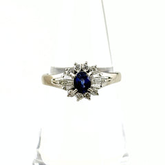 サファイア デザインリング プラチナ メレダイヤ 指輪 リング 13号 Pt900 サファイア ダイヤモンド レディース ノンブランドジュエリー 【中古】nbjwl