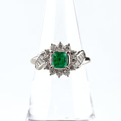 エメラルド デザインリング プラチナ 指輪 メレダイヤ リング 12.5号 Pt900 エメラルド ダイヤモンド レディース 【中古】nbjwl
