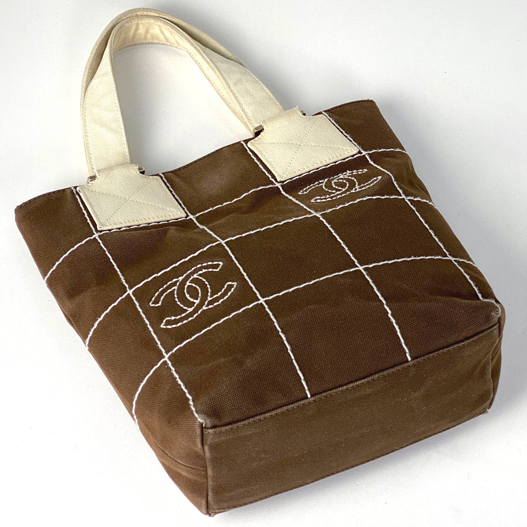 シャネル ココマーク トートバッグ ハンドバッグ チョコバー トートバッグ キャンバス ブラウン ホワイト A21375 レディース 【中古】brbag